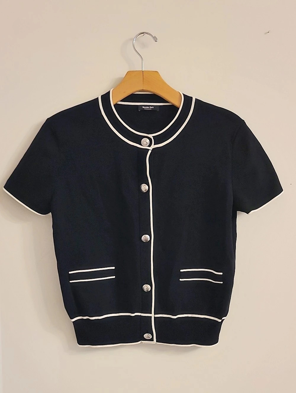 Massimo Dutti Short Sleeve Knit Cardigan with Contrast Detail
